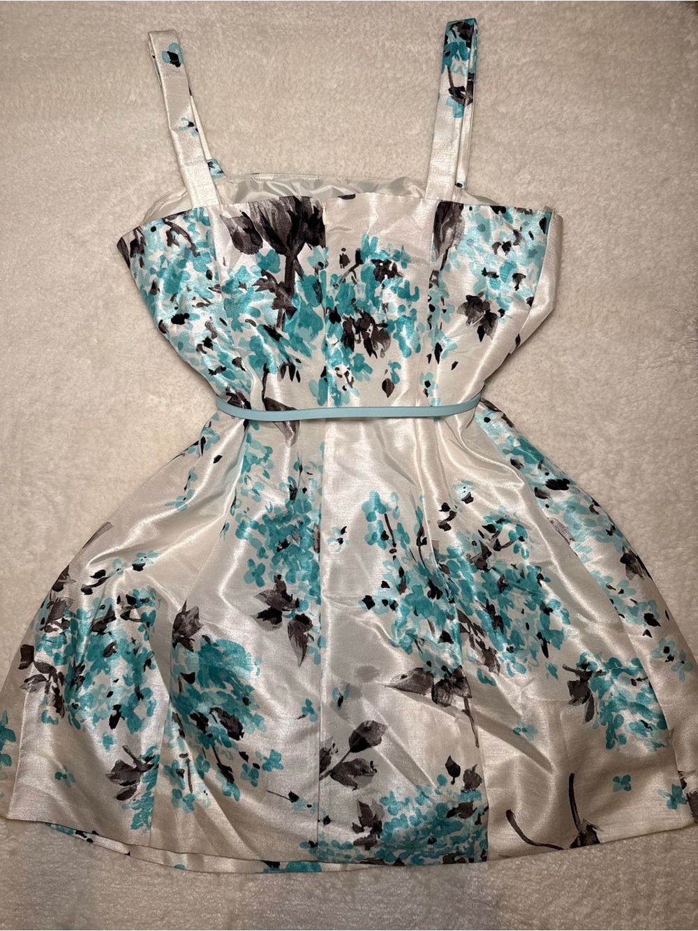 Laura Petites Floral Satin Fit & Flare Dress with Belt | Size 12P - Picture 10 of 10